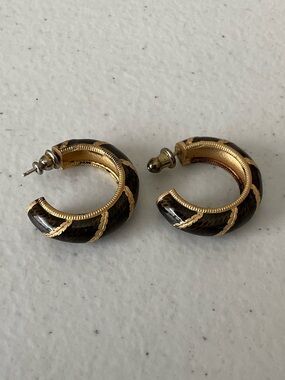 Vintage MMA Black and Gold Hoop Earrings